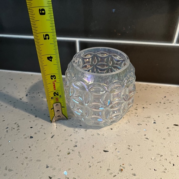Glass Eye Studio Basket Clear Iridescent Votive Candle Holder Handmade EUC - Picture 4 of 7